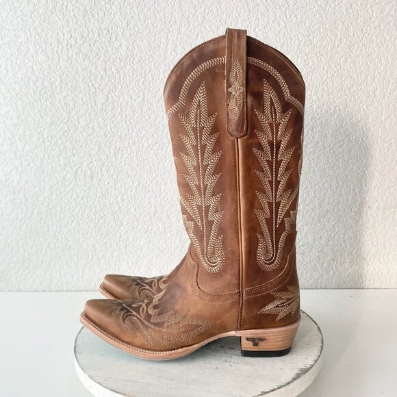 Lane LEXINGTON Womens Cowboy Boots Size 6.5 Brown Western Cowgirl Mid Calf Tall - Picture 4 of 11